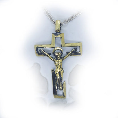Heavenly Cross with Jesus Christos Sterling Silver Cross Pendant