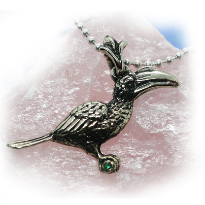 Hornbill Silver Pendant with Emerald Stone