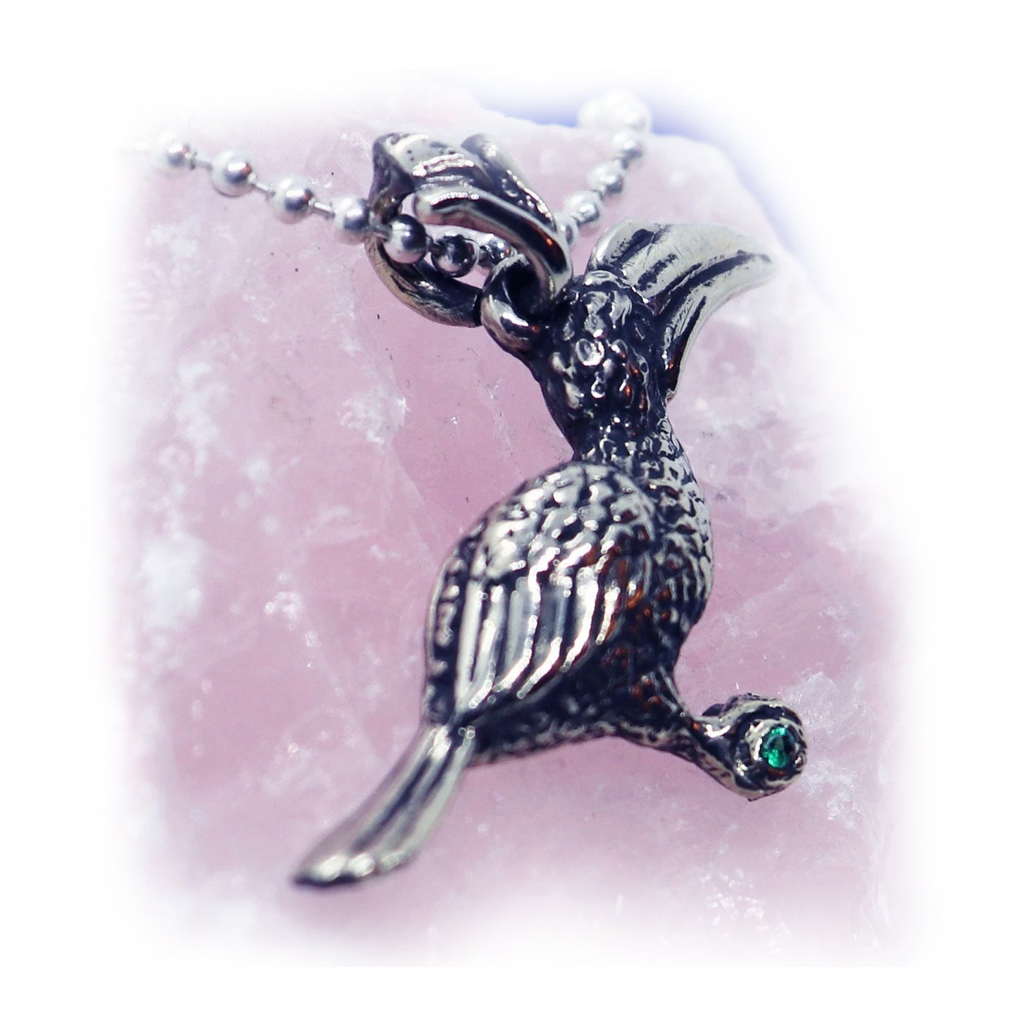 Hornbill Silver Pendant with Emerald Stone