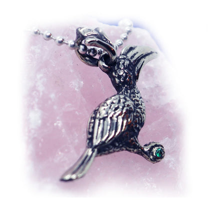Hornbill Silver Pendant with Emerald Stone