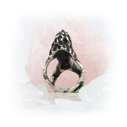 Horny Woman with Red CZ Heart shape Stone Panties Silver Ring