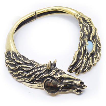 Horse Flight Brass Necklace with Natural Stone