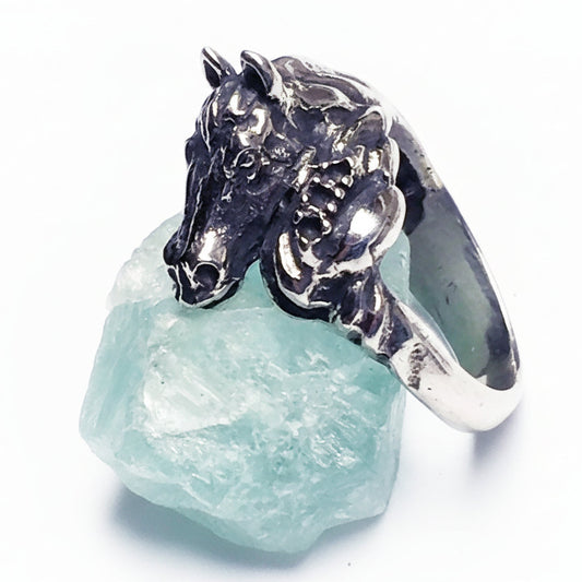 Horse with Tail Sterling Silver Ring with Rubies