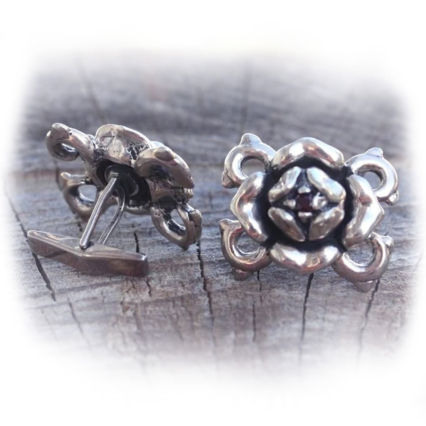 Imperial Rose Sterling Silver Cufflinks with Ruby Stones