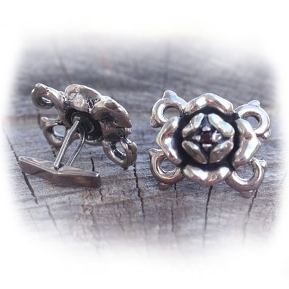 Imperial Rose Sterling Silver Cufflinks with Ruby Stones
