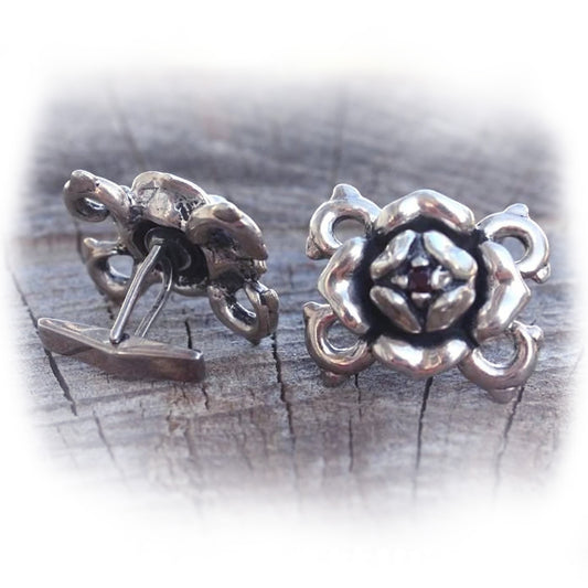 Imperial Rose Sterling Silver Cufflinks with Ruby Stones