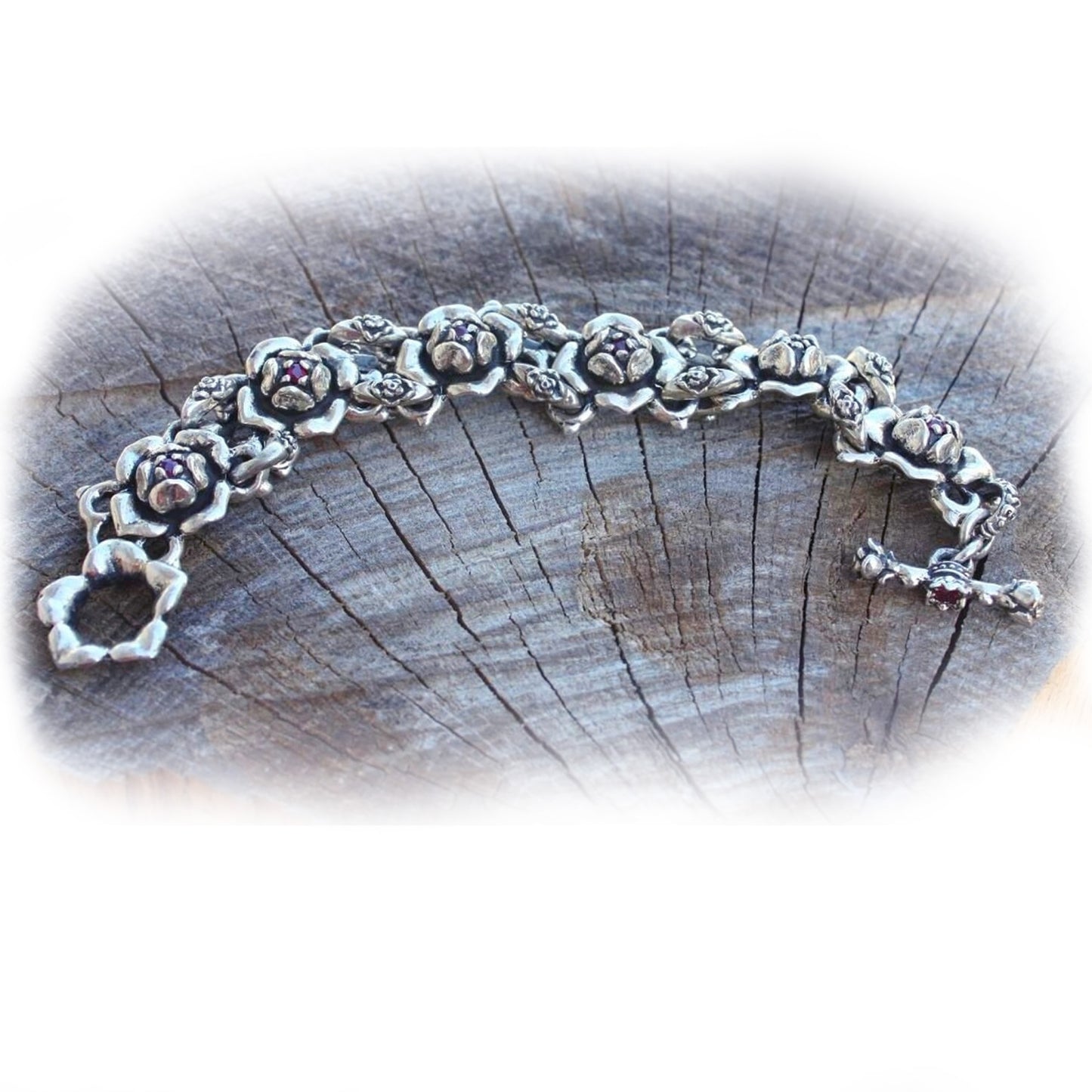 Imperial Rose Silver Link Bracelet with Rubies