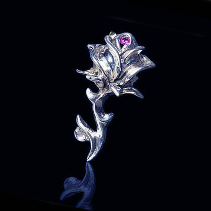 Imperial Small Rose Sterling Silver Pendant With Ruby Stone