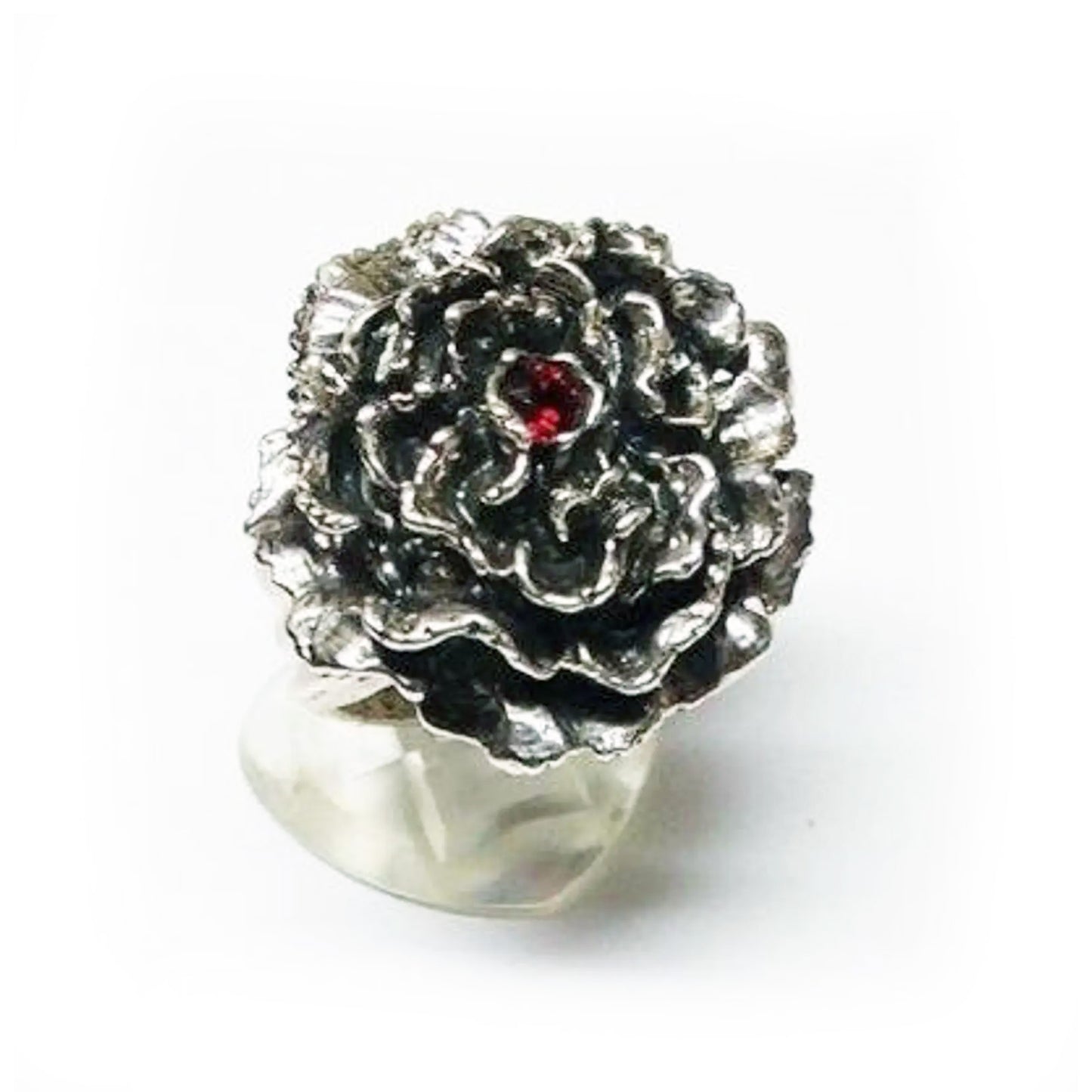 January Birth Flower Carnation Silver Ring with Birthstone Garnet