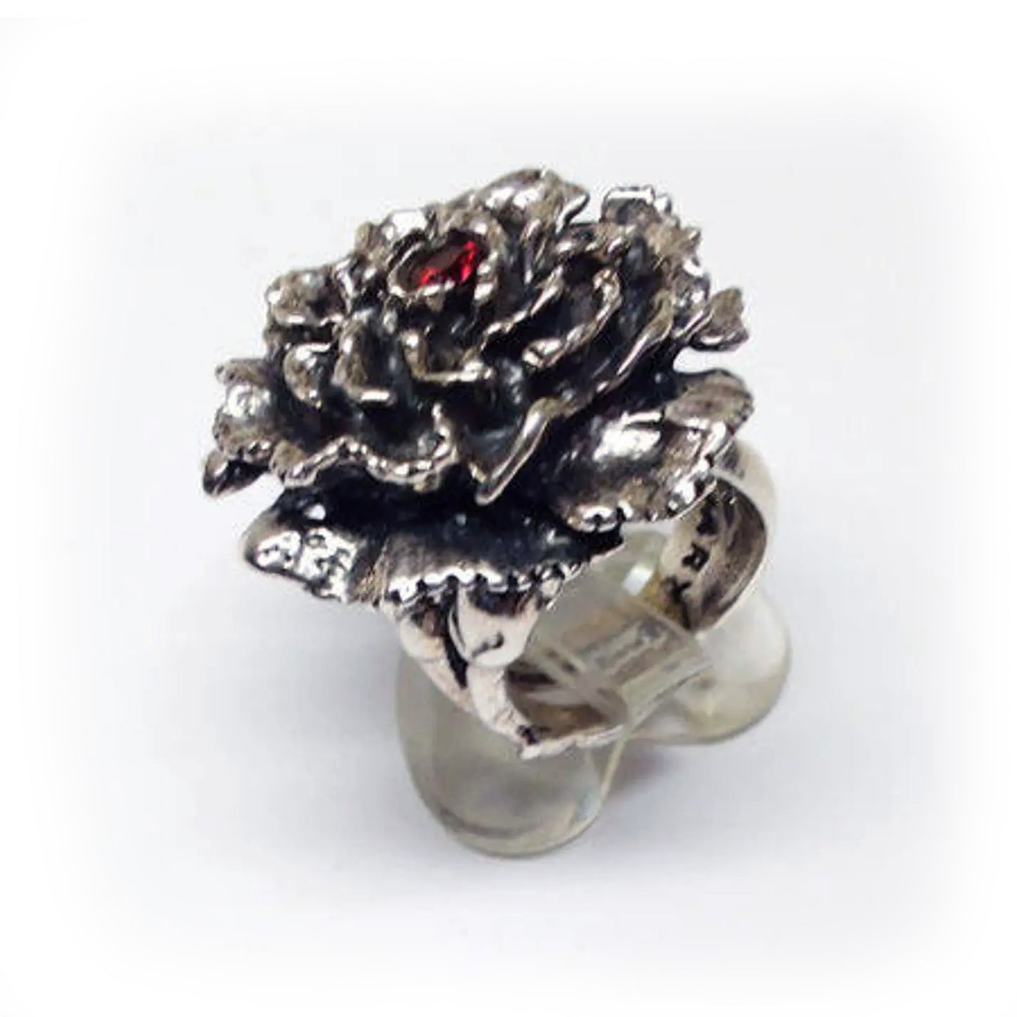 January Birth Flower Carnation Silver Ring with Birthstone Garnet