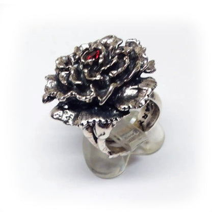 January Birth Flower Carnation Silver Ring with Birthstone Garnet