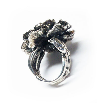 January Birth Flower Carnation Silver Ring with Birthstone Garnet