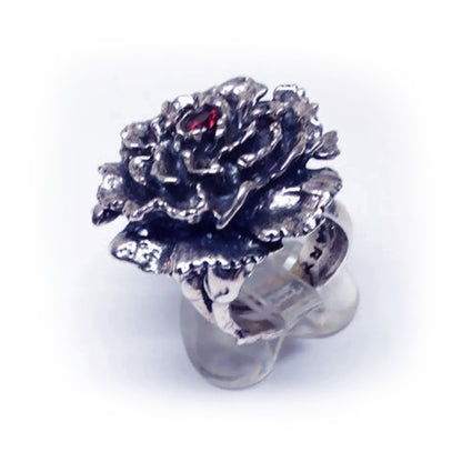 January Birth Flower Carnation Silver Ring with Birthstone Garnet
