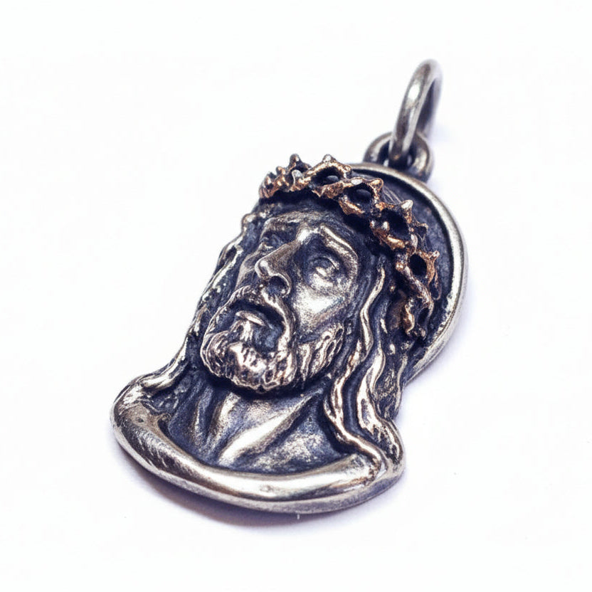 Jesus Christ With Bronze Thorn Sterling Silver Pendant