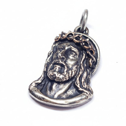 Jesus Christ With Bronze Thorn Sterling Silver Pendant