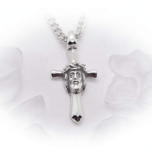 Jesus Christ With Small Cross Sterling Silver Pendant