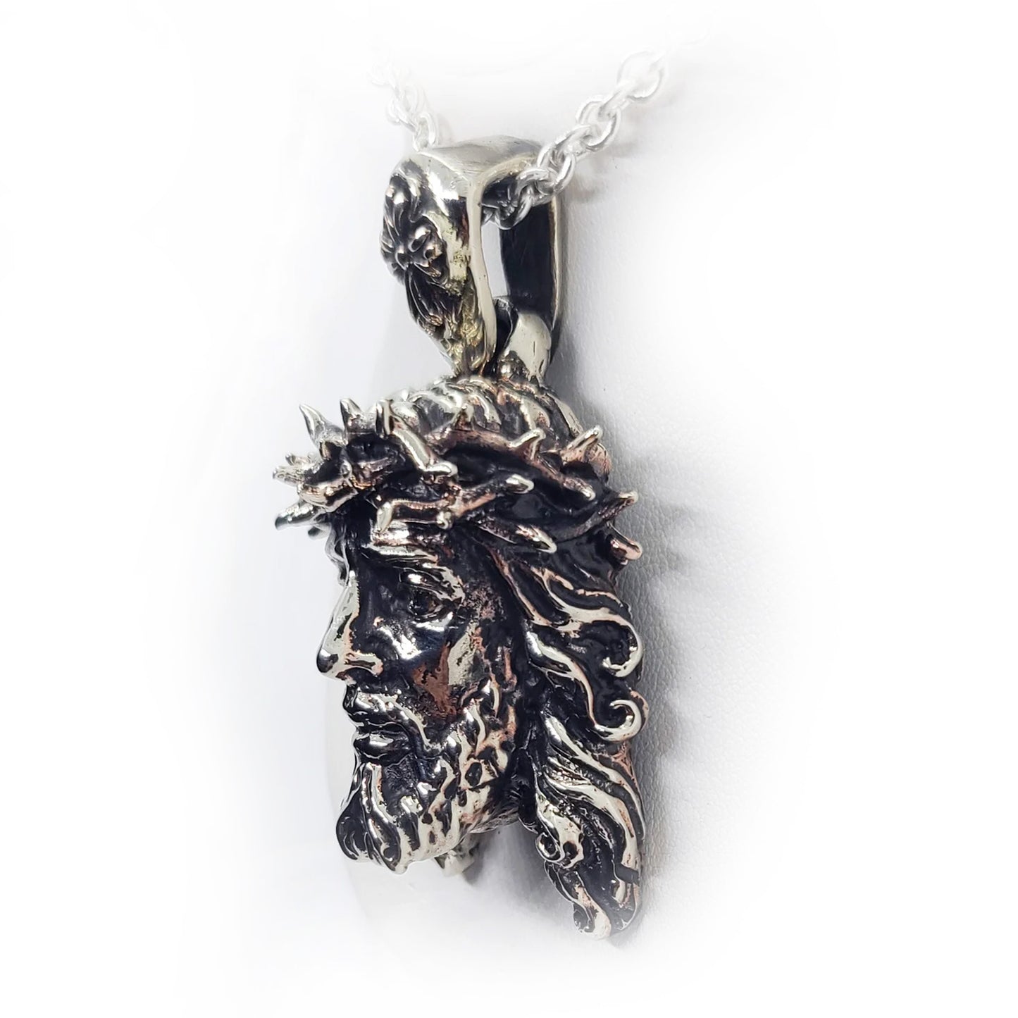 Jesus Christ with Crown of Thorns Sterling Silver Pendant