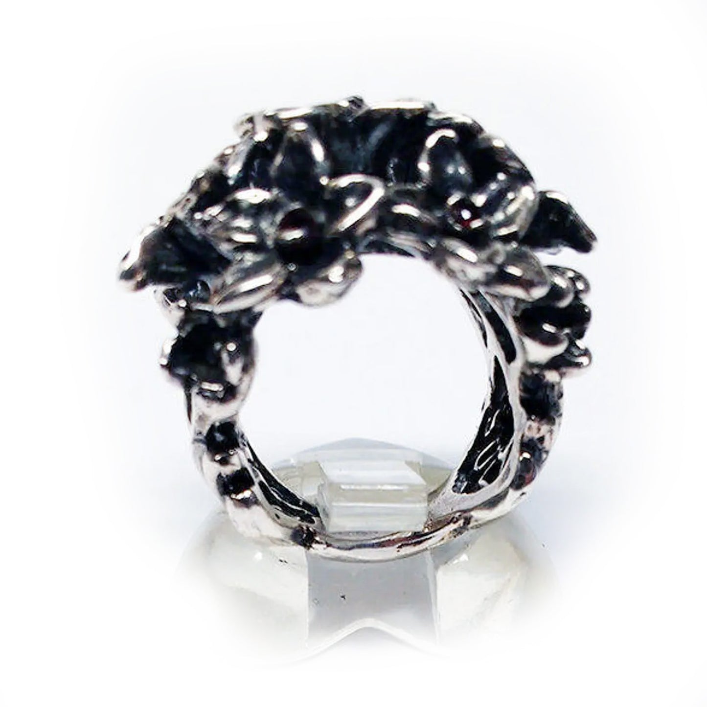 July Birth Flower Larkspur Sterling Silver Ring with Birthstones Rubies
