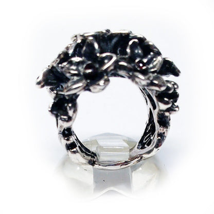 July Birth Flower Larkspur Sterling Silver Ring with Birthstones Rubies