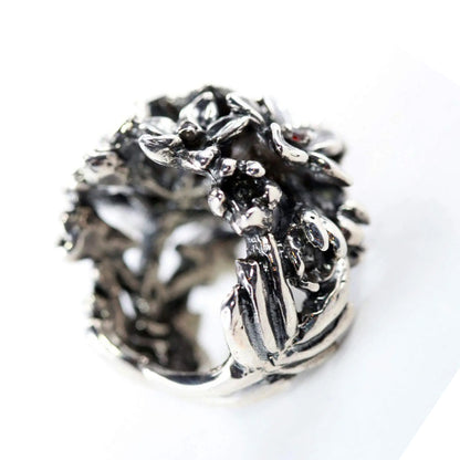 July Birth Flower Larkspur Sterling Silver Ring with Birthstones Rubies