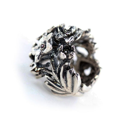 July Birth Flower Larkspur Sterling Silver Ring with Birthstones Rubies
