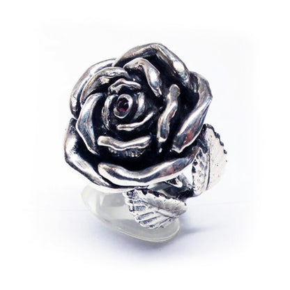 June Birth Flower Rose Silver Ring V1