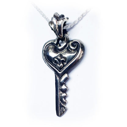 Key For Heart Love Silver Pendant