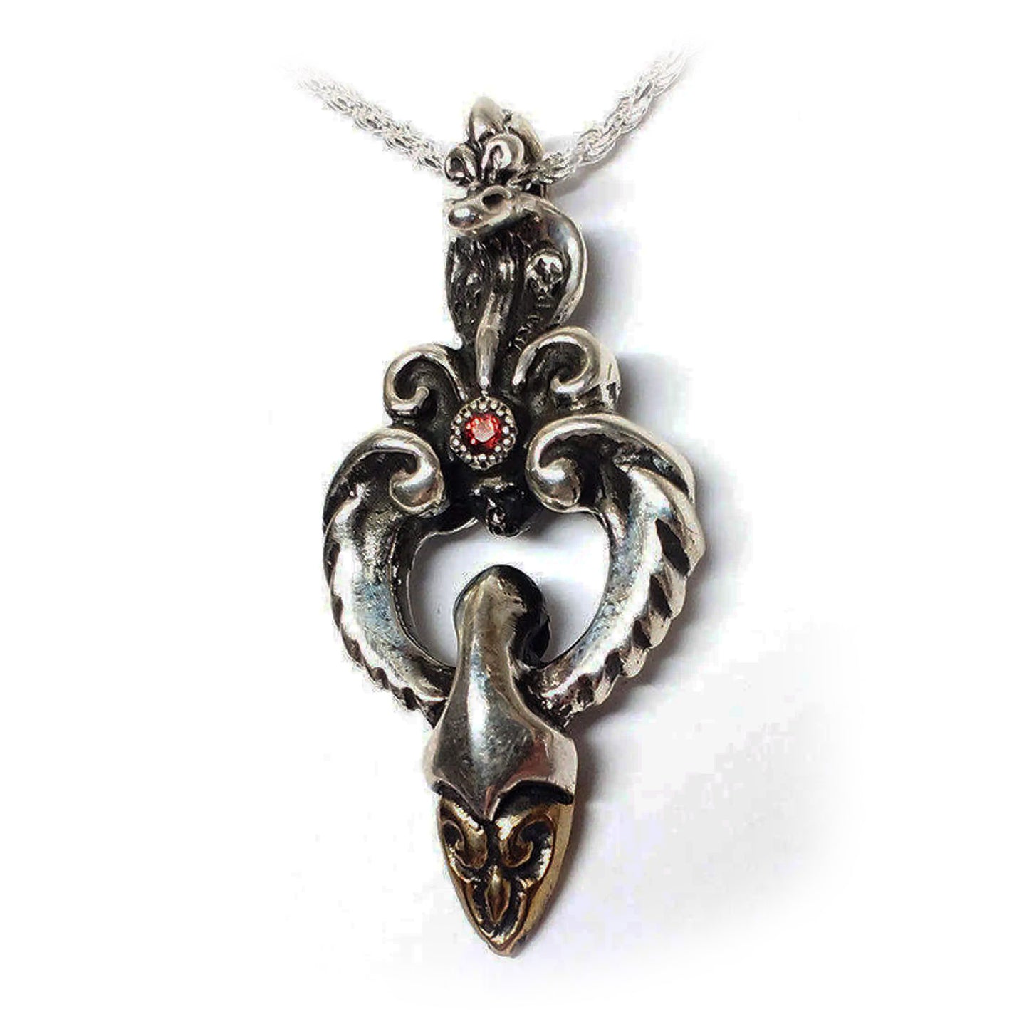 King Cobra Silver bronze Pendant with Ruby Stone