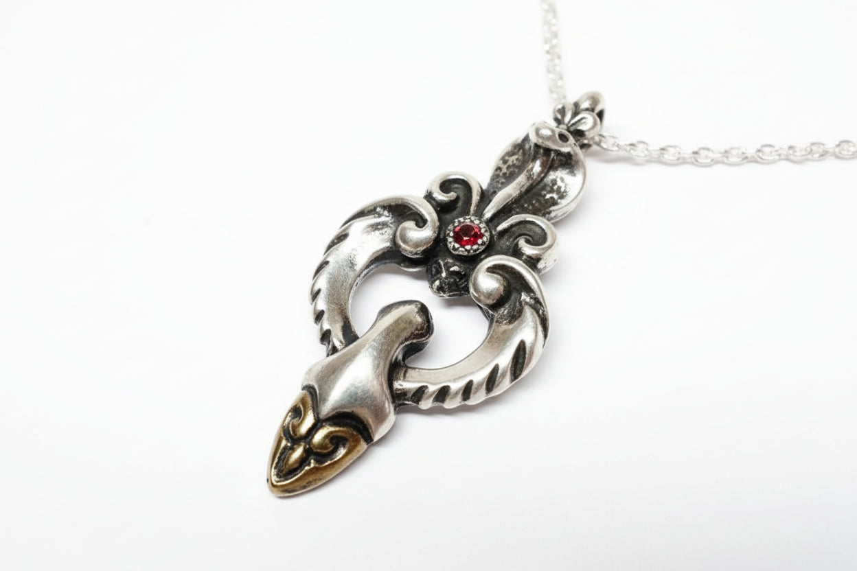 King Cobra Silver bronze Pendant with Ruby Stone