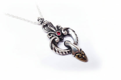 King Cobra Silver bronze Pendant with Ruby Stone