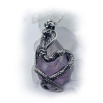 King Cobra with Natural Amethyst Stone Sterling Silver Necklace
