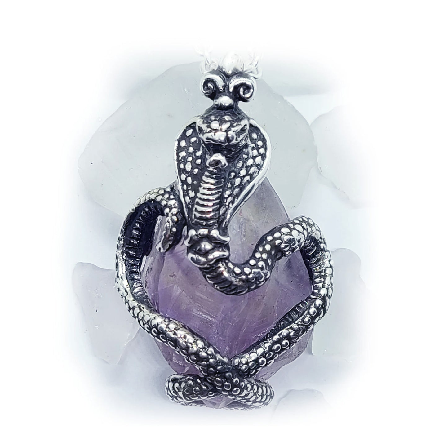 King Cobra with Natural Amethyst Stone Sterling Silver Necklace