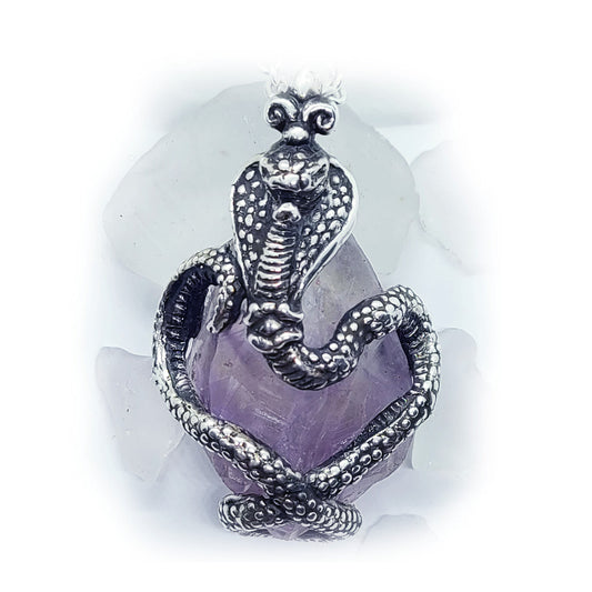 King Cobra with Natural Amethyst Stone Sterling Silver Necklace