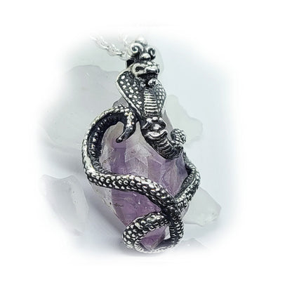 King Cobra with Natural Amethyst Stone Sterling Silver Necklace