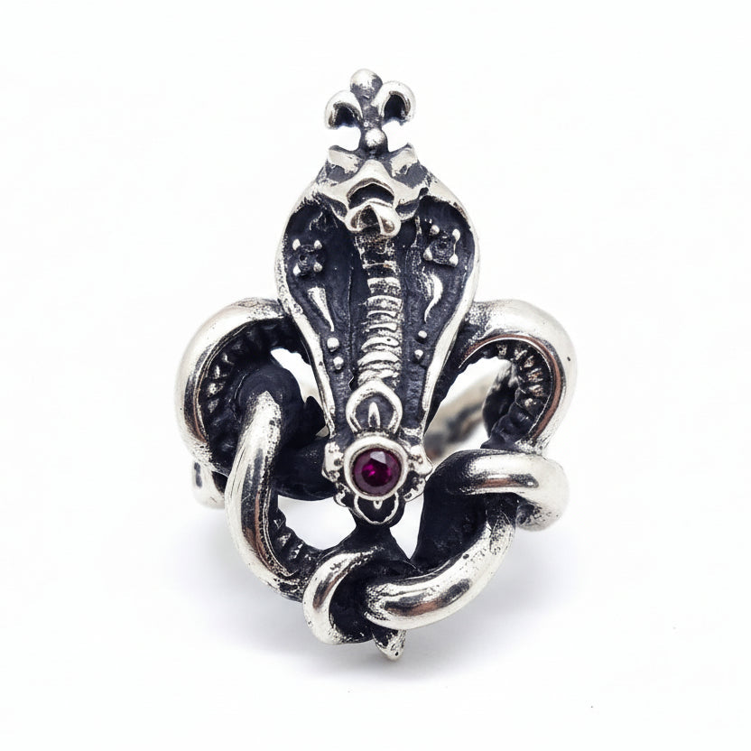 King Cobra with Rubies Sterling Silver Ring