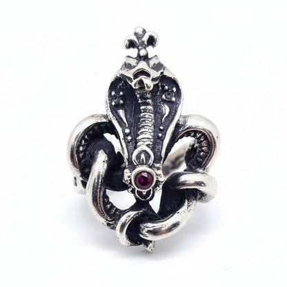 King Cobra with Rubies Sterling Silver Ring
