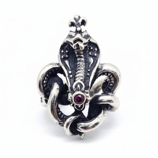 King Cobra with Rubies Sterling Silver Ring