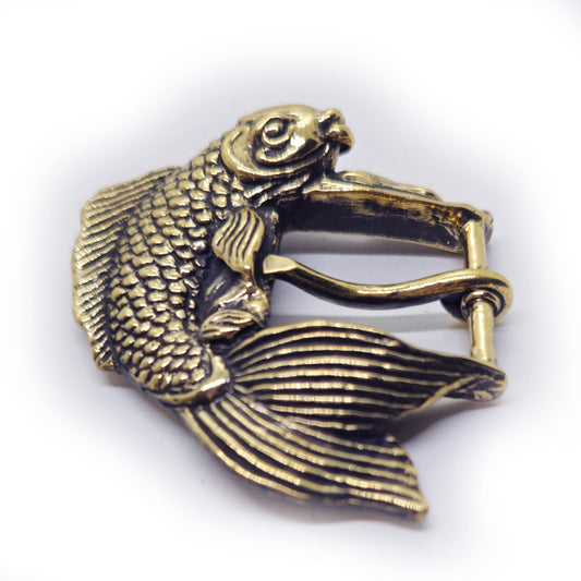 Koi Fish Swimming Brass Belt Buckle