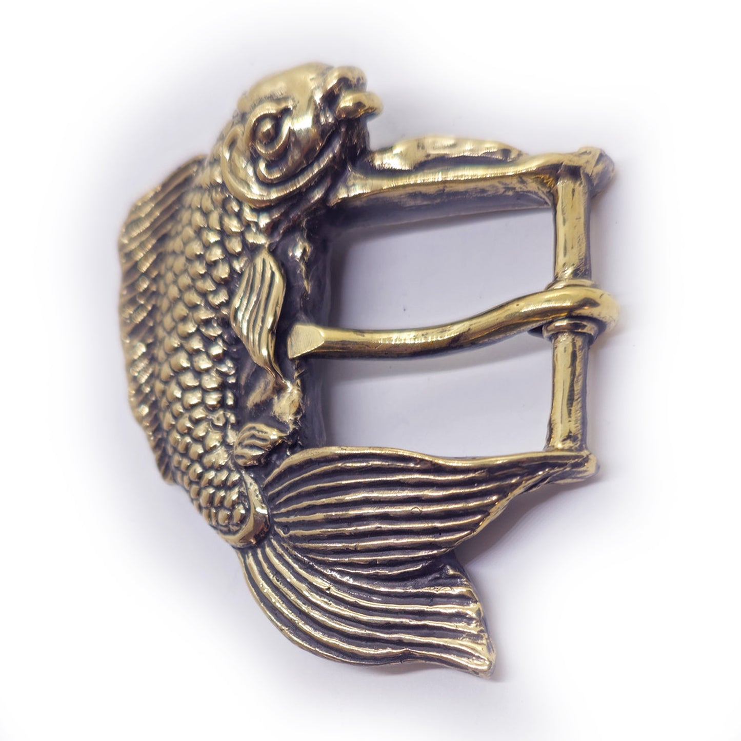 Koi Fish Swimming Brass Belt Buckle