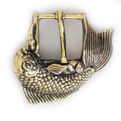 Koi Fish Swimming Brass Belt Buckle