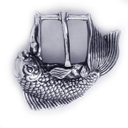 Koi Fish Swimming Sterling Silver Belt Buckle