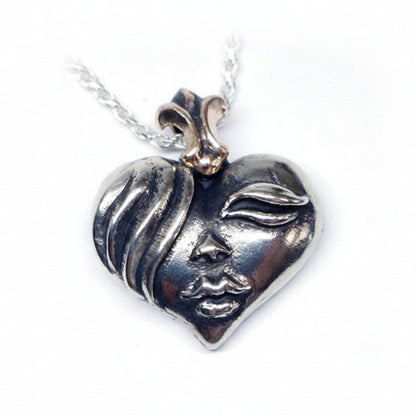 Lady Face Heart Sterling Silver Pendant
