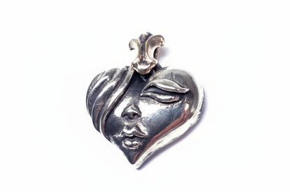 Lady Face Heart Sterling Silver Pendant
