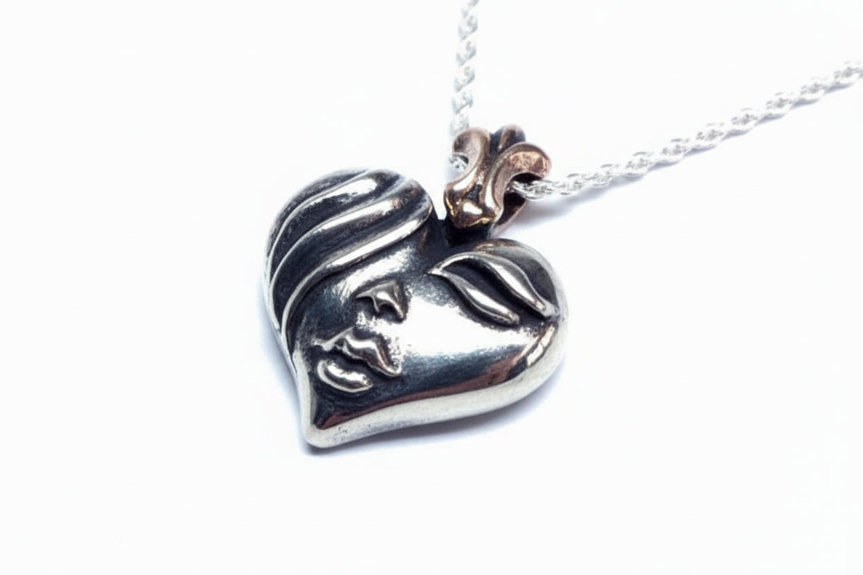 Lady Face Heart Sterling Silver Pendant