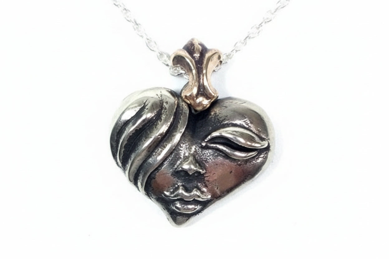 Lady Face Heart Sterling Silver Pendant