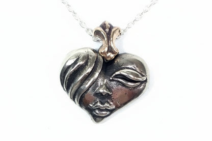Lady Face Heart Sterling Silver Pendant