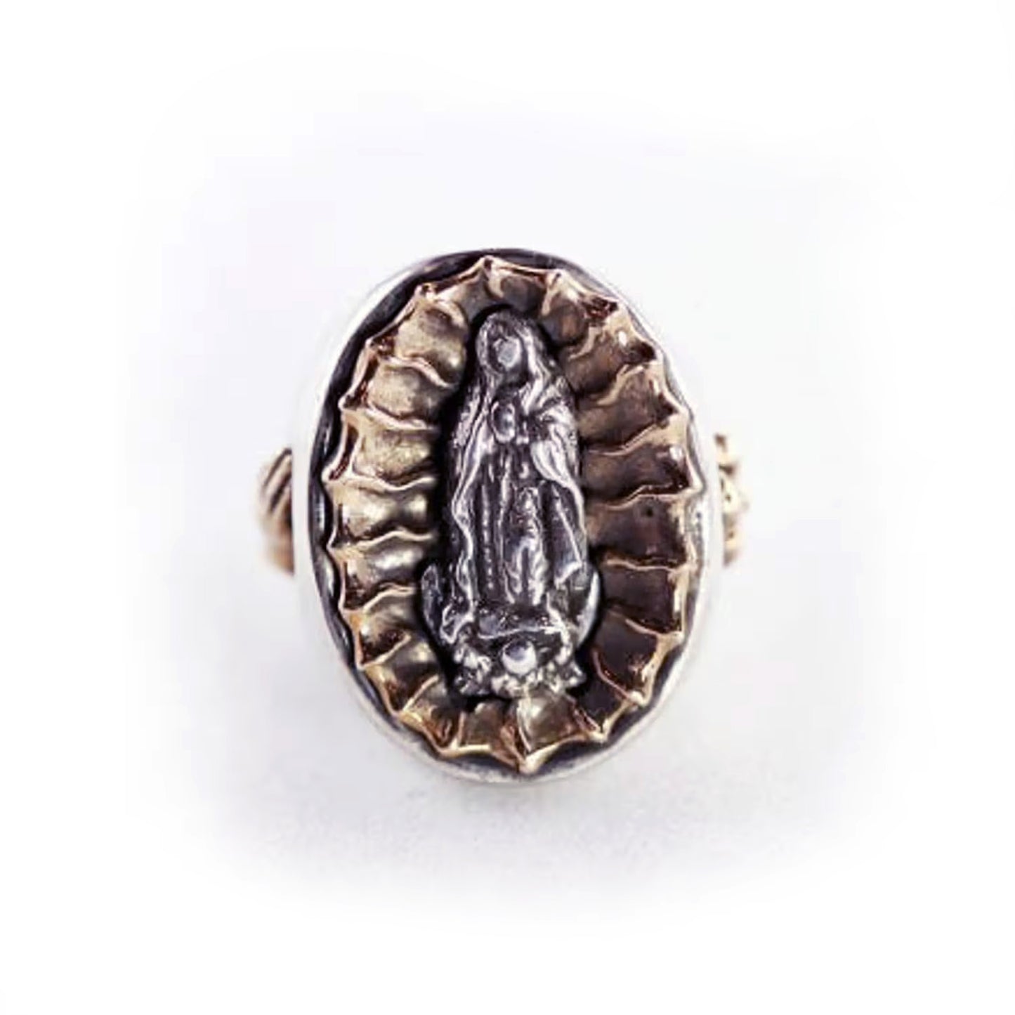 Lady of Guadalupe Two Tone Sterling Silver & Bronze Ring