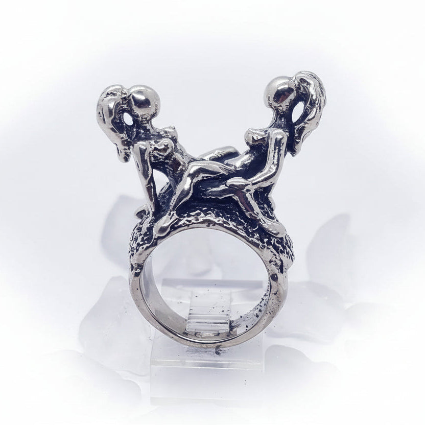 Sexy Lesbians Couple Making Love Sterling Silver Erotic Ring
