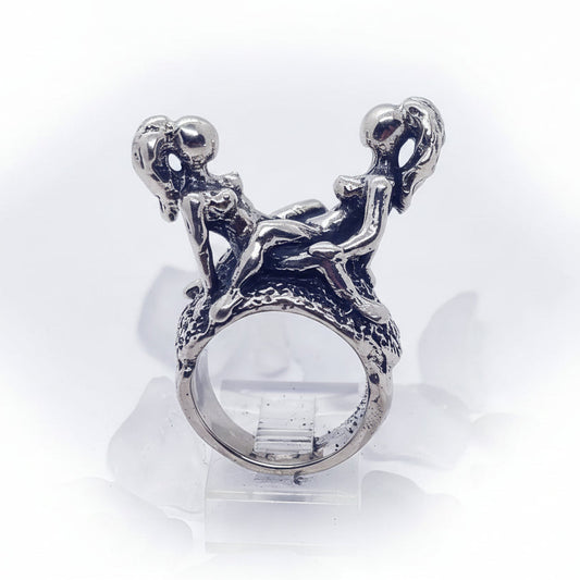 Sexy Lesbians Couple Making Love Sterling Silver Erotic Ring