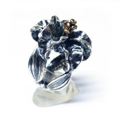 Lily Flower Sterling Silver and Bronze Ring